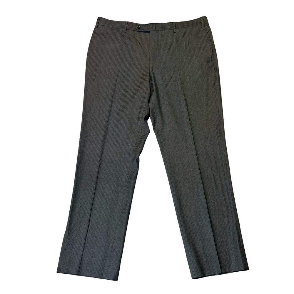 Incotex mens 40x33 gray stripe 100% wool flat front tailored dress pants EUC